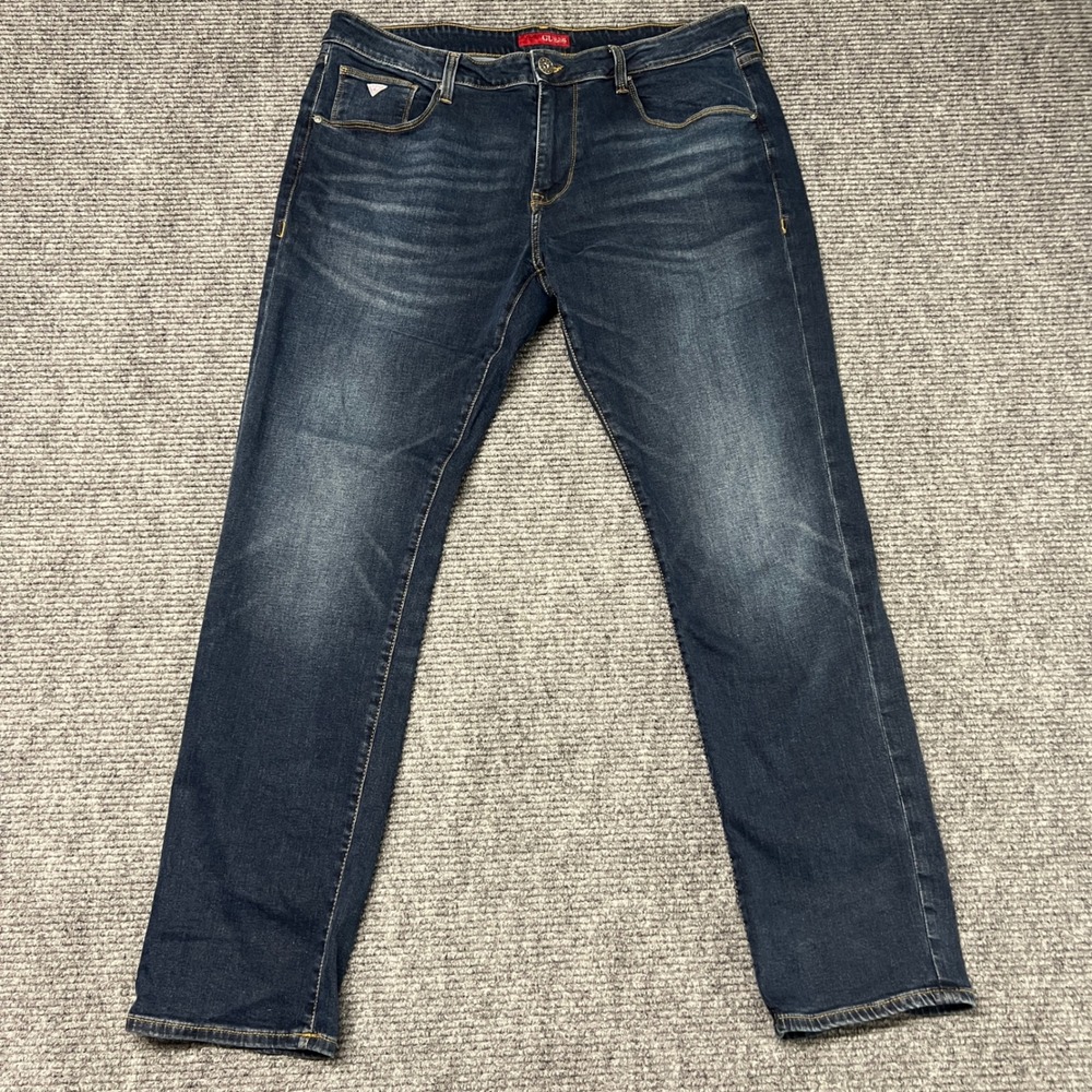 Guess Vermont Slim Mens Dark Wash Stretch Denim Jeans Blue T4RJ20 D5MV0 Size 36